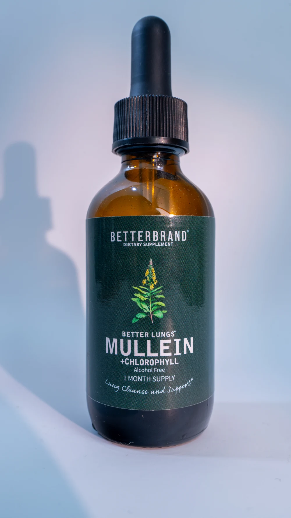 The real BetterLungs Mullein + Chlorophyll dropper bottle, original formula